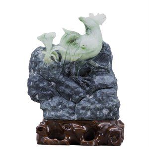 Chinese Natural Green Dushan Jade Rooster
